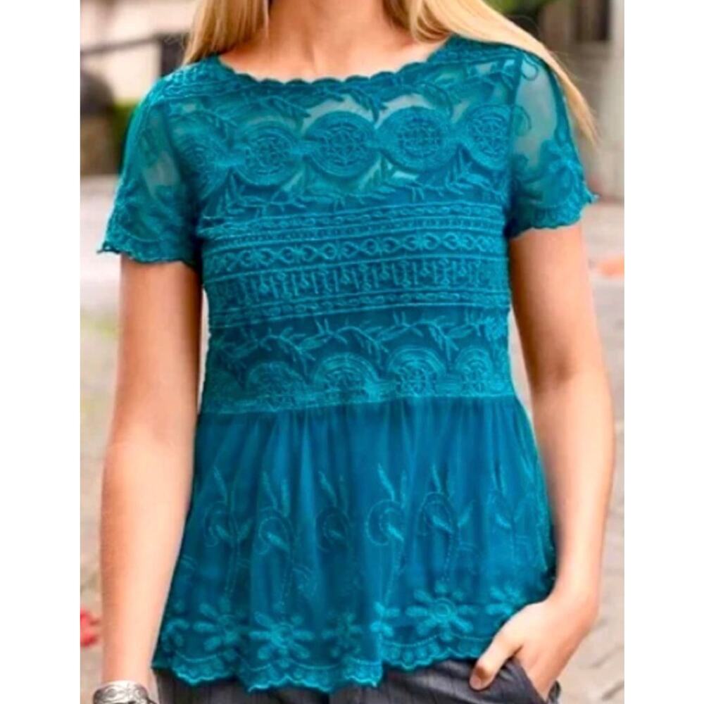 Women's Teal Lace Peplum Top